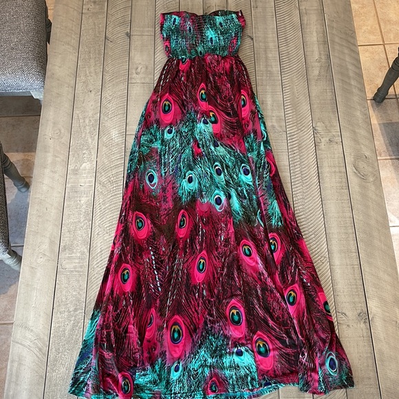 pink and turquoise strapless dress - Picture 3 of 4